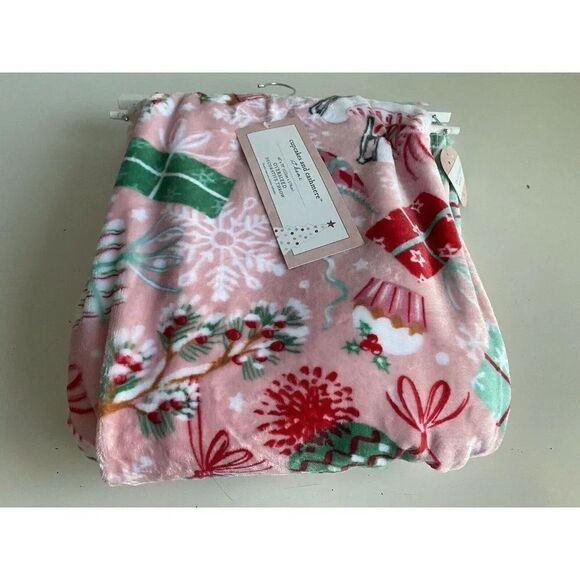 Cupcakes & Cashmere PINK Winter Throw Blanket Ice Skates Ornaments 60X70” NEW - Picture 10 of 15